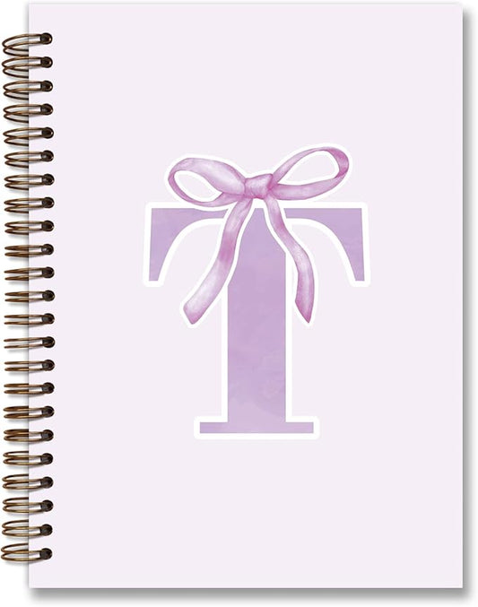 foedor Coquette Trendy Preppy Purple Bow Spiral Notebook,Initial T Journal Personalized Teen Girl Gifts,Monogrammed Gifts for Women Teen Girl,College Ruled Hardcover Spiral Notebook(purple)-DeskLoop Office