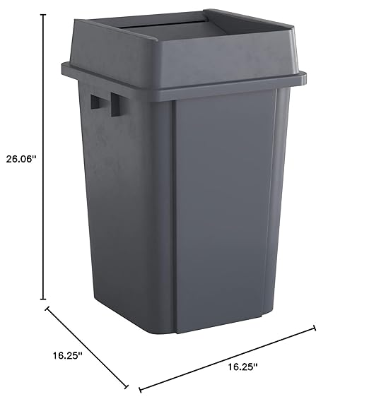 19 Gallon Grey Square Commercial Trash Can with Lid-DeskLoop Office