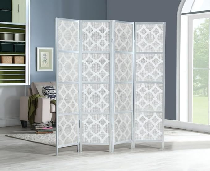 NicBex Room Divider 4 Panel Room Dividers with Quarterfoil Diamond Design Partition Room Dividers and Folding Privacy Screens Wall Divider for Home, Room Separation,69.28"W x 17.32"D x 70.31"H, Silver-DeskLoop Office