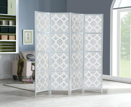 NicBex Room Divider 4 Panel Room Dividers with Quarterfoil Diamond Design Partition Room Dividers and Folding Privacy Screens Wall Divider for Home, Room Separation,69.28"W x 17.32"D x 70.31"H, Silver-DeskLoop Office