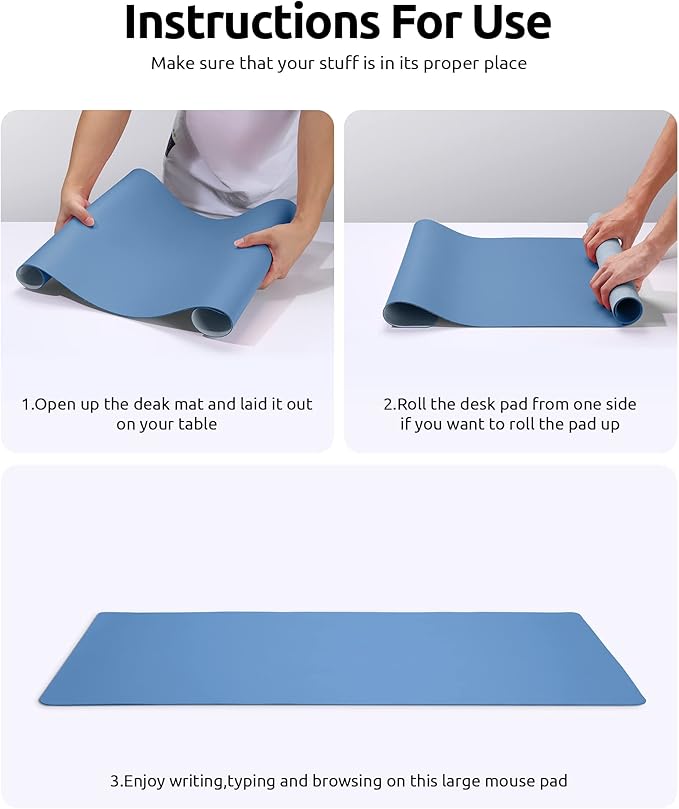 YSAGi Leather Desk Protector, Office Mat, Large Mouse Mat, Non-Slip PU Leather Blotter, Laptop Desk Pad, Waterproof Writing Pad for Office and Home (Sea Blue, 23.6" x 13.8")-DeskLoop Office