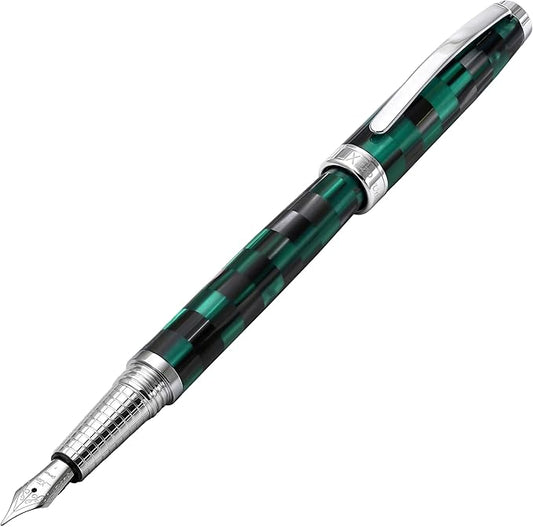 Xezo Urbanite II Fountain Pen, Fine Nib. Ocean Teal and Black Color with Chrome Plating. Handcrafted, Limited Edition, Serialized-DeskLoop Office