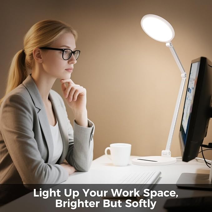 LED Desk Lamp for Home Office, Eye-Caring Desk Light for Video Call, Dimmable 3 Color Temperature 10 Brightness Computer Light, Led Desk Light, Memory & Timer Func, Adjustable Flexible Swing Arm-DeskLoop Office