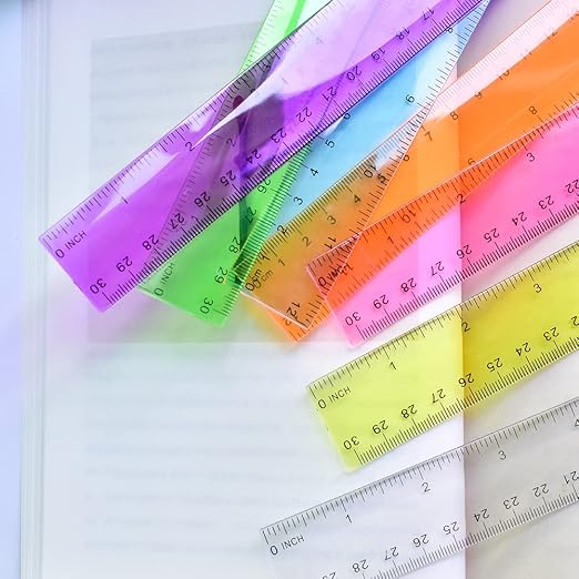 Color Transparent Ruler Plastic Rulers - Ruler 12 inch, Kids Ruler for School, Ruler with Centimeters, Millimeter and Inches, Assorted Colors, Clear Rulers, 7 Pack School Rulers-DeskLoop Office