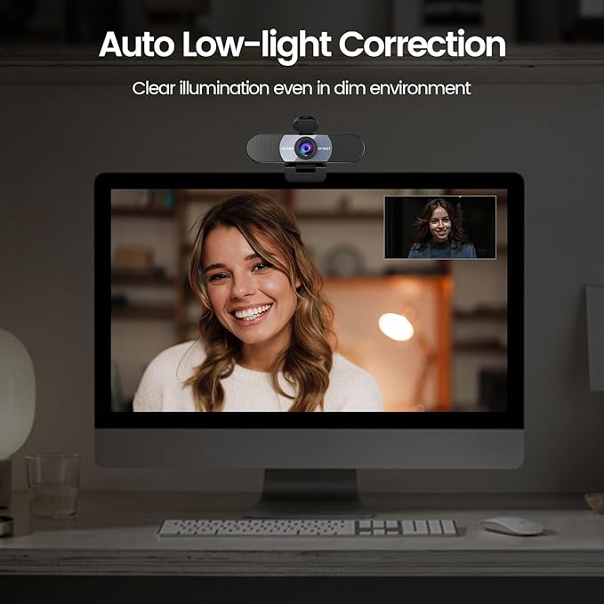 EMEET 1080P Webcam, C960 Web Camera with 2 Noise-Cancelling Microphones & Privacy Cover, 90° FOV Computer Camera, Plug & Play USB Webcam for Calls/Conference, Zoom/Skype/YouTube, Laptop/Desktop, Grey-DeskLoop Office