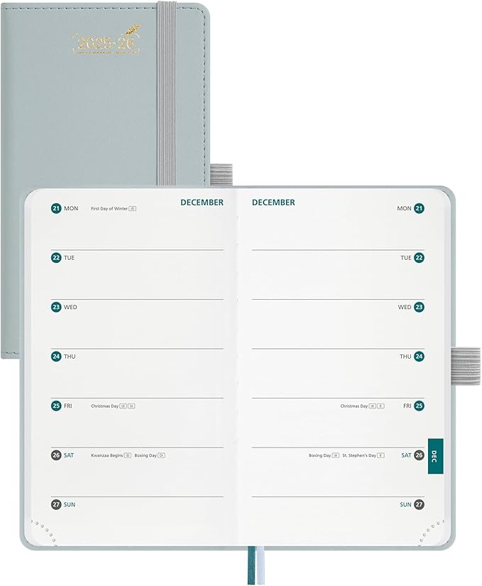 BEZEND Pocket Planner 2025-2026 Weekly with 2 Columns, 18-Month Academic Calendar (Jul 25-Dec 26), Life Work Appointment, Storage Pocket, Pen Holder, PU Leather Hardcover 3.5" x 6" - Dutch Blue-DeskLoop Office