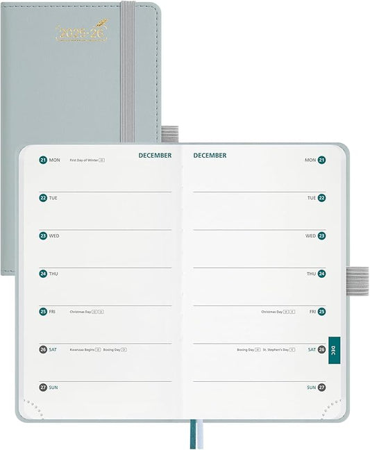 BEZEND Pocket Planner 2025-2026 Weekly with 2 Columns, 18-Month Academic Calendar (Jul 25-Dec 26), Life Work Appointment, Storage Pocket, Pen Holder, PU Leather Hardcover 3.5" x 6" - Dutch Blue-DeskLoop Office