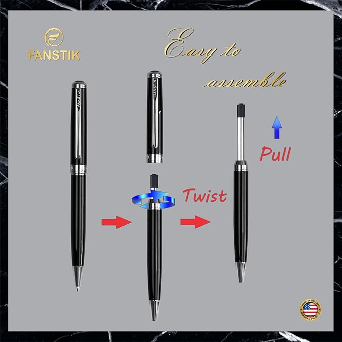 Black & Silver Luxury ballpoint Pen (Made In USA) fancy gift set for women, Chrome Finish, Professional executive pen gift set for men (Lux BallPoint Black-Silver)-DeskLoop Office