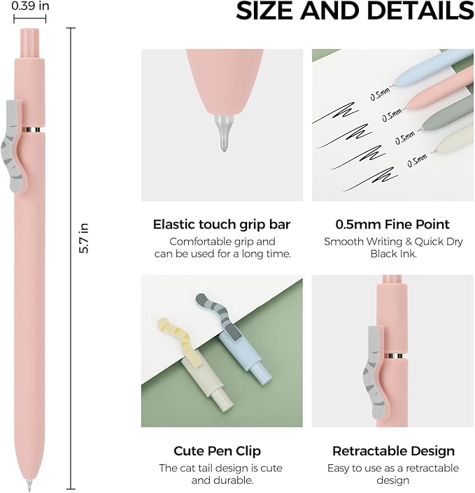 Ddaowanx Cute Cat Pens,8 Pcs 0.5mm Quick Dry Black Ink Gel Pens Fine Point Smooth Writing Pens,Cat Lover Gifts for Women Men-DeskLoop Office