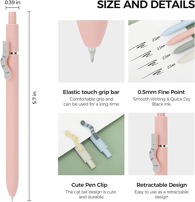 Ddaowanx Cute Cat Pens, 4 Pcs 0.5mm Quick Dry Black Ink Gel Pens Fine Point Smooth Writing Pens, Cat Lover Gifts for Women Men-DeskLoop Office