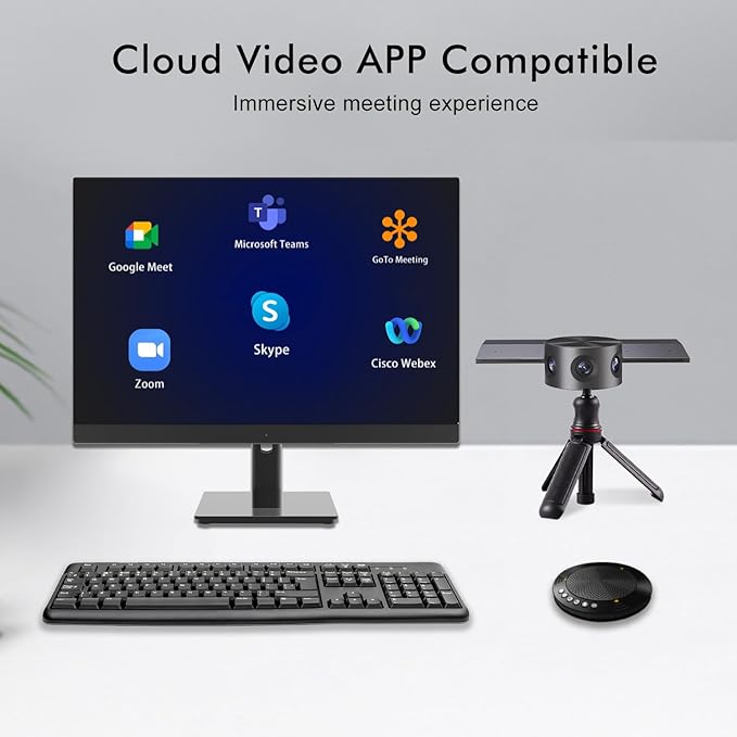 Panoramic 180° Video Camera, Immersive Video Conference Experience, both Overall and Speakers’ Close-up view, 1080P Webcam for Huddle Room and Homebased Office, Plug and Play with Micro SD Card Slot-DeskLoop Office