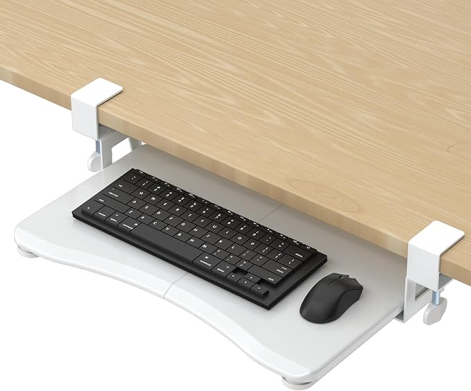 suptek Small Keyboard Tray Under Desk Pull Out with C Clamp Mount, Computer Keyboard & Mouse Tray, 20 (24.2 Including Clamps) x 11.8 inch Slide-Out Platform Computer Drawer for Typing, White, DSF1SW-DeskLoop Office