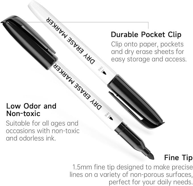 100 Bulk Pack Black Whiteboard Markers with 3 Erasers, Fine Point Dry Erase Markers Perfect For Writing on Dry-Erase Boards, Glass for School Office Home-DeskLoop Office