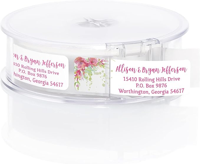Bright Watercolor Floral Rolled Address Labels / 5 Vibrant Flower Bouquet Designs/Roll of 500 Personalized Address Labels/Designer Return Address Stickers in Elegant Plastic Dispenser-DeskLoop Office