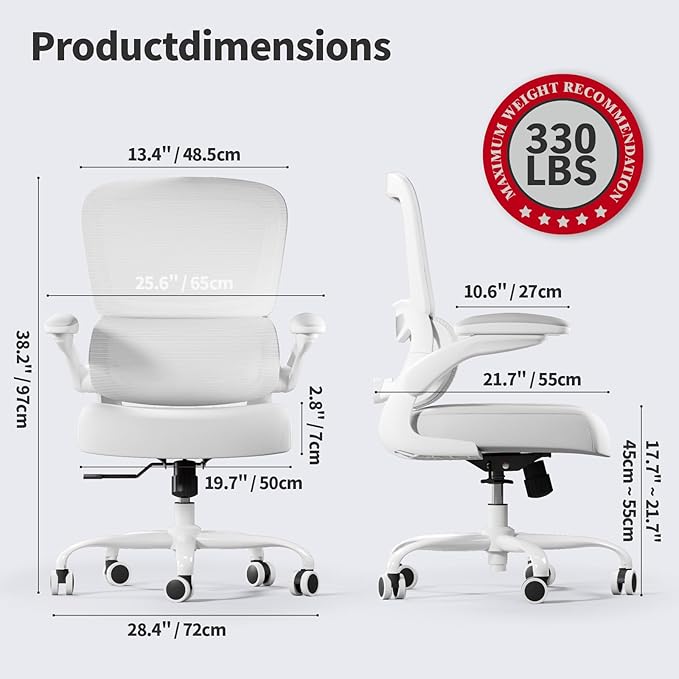 Office Chair - Ergonomic Desk Chair with Adjustable Lumbar Support, Mesh Computer Chair, Executive Chair for Home Office Comfortable Lumbar Support (White White)-DeskLoop Office
