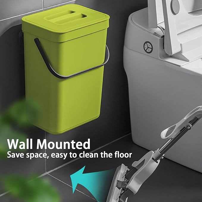 stonespace Small Trash Can with Lid,Mountable Indoor Compost Bucket, Hanging Trash Can with Lid for Cupboard/Bathroom/Bedroom/Office/Camping, 3.2 Gallon/12L Green-DeskLoop Office