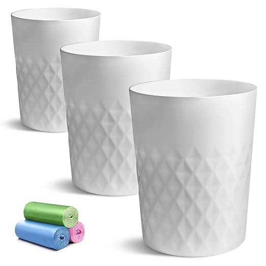 YGJT Small Trash Can, 3 Pack 1.8 Gallons Bathroom Trash Can, Slim Waste Basket, Round Garbage Can, Plastic Trash Bin for Kitchen, Dorm, Bedroom, Office, Living Room, Study, Compact Spaces-DeskLoop Office