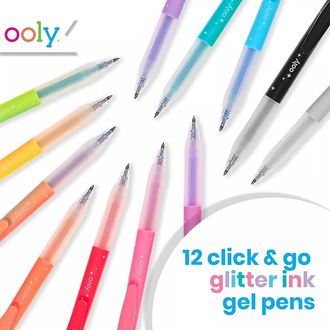 Ooly Oh My Glitter Gel Pens - Set of 12 Cute Art and Back to School Supplies for Girls, Planner Pen with Comfort Grip, Ideal Retractable Glitter Pens for Decorations & Office Use-DeskLoop Office