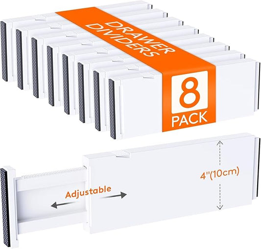 Lifewit 8 Pack Drawer Dividers 4" High,11-17" Adjustable Dresser Drawer Organizers for Clothes, Expandable Dresser Separators in Bedroom/Bathroom/Kitchen/Vanity/Office Organization and Storage, White-DeskLoop Office