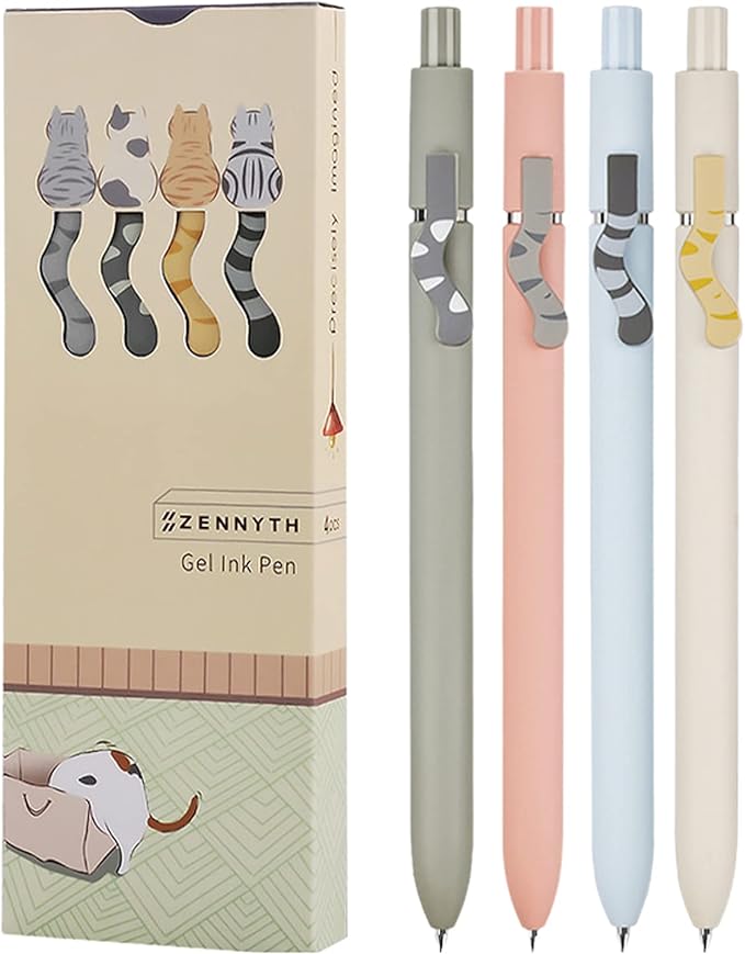 Cat Pens, 4 Pcs 0.5mm Cute Kawaii Black Ink Pens Fine Point Smooth Writing Pen, High-End Series Cat's Tail Retractable Pen for Journaling Note Taking (4 Pcs Cat)-DeskLoop Office
