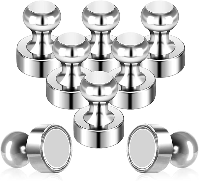 Pack of 8 Magnets for Whiteboard Fridge Magnets Strong Silver Push Pin Magnets Small Refrigerator Magnets for Classroom School Office Adults-DeskLoop Office