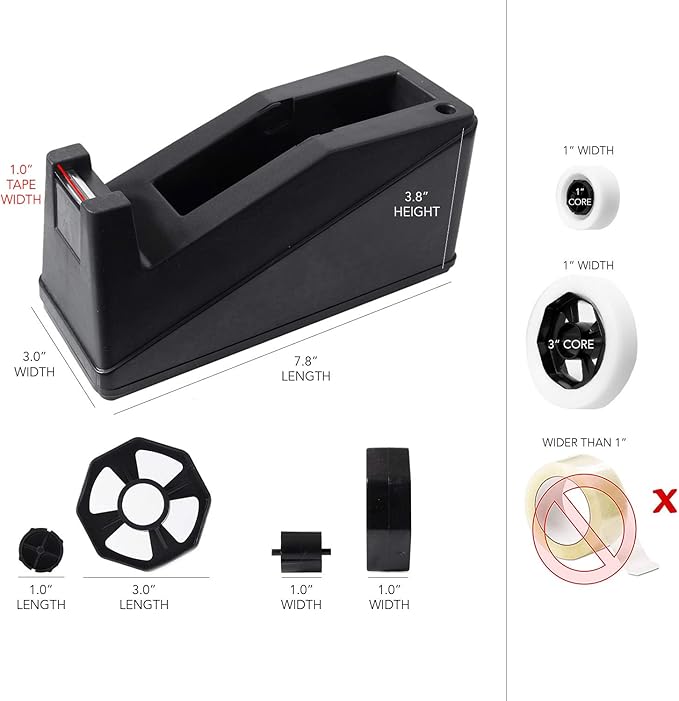 Royal Imports Desktop Tape Dispenser Adhesive Roll Holder (Fits 1" & 3" Core) Heavy Duty Premium for Office, Home, School, Library, Crafts, Moving, Giftwrapping with Weighted Nonskid Base, Red-DeskLoop Office