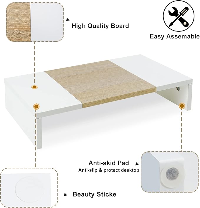 TEAMIX 20 Inch Monitor Stand Riser, Wooden Desktop Riser for TV/PC/Laptop/Printer, Cozy Monitor Riser with Storage, Laptop Shelf for Home Office-DeskLoop Office