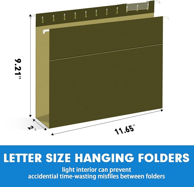 Extra Capacity Hanging File Folders, RAZCC 30 Pack Letter Size Reinforced Hanging Folders with Heavy Duty 2 Inch Expansion for Bulky Files, Filing Cabinet, Adjustable Tabs, Green-DeskLoop Office