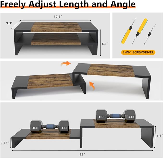 WESTREE Dual Monitor Stand - Riser 2 Shelf Computer with Adjustable Length and Angle, Stands for Monitors, Desktop Organizer PC, Computer, Laptop-DeskLoop Office