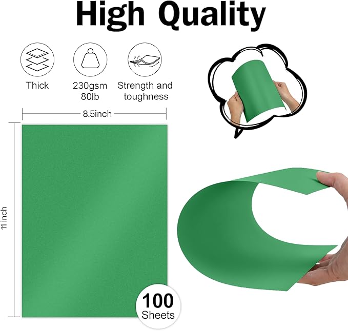 Goefun 100 Sheets Green Shimmer Cardstock 8.5 x 11, 80lb Card Stock Printer Paper for Christmas, Invitations, Certificates, Crafts, Card Making-DeskLoop Office