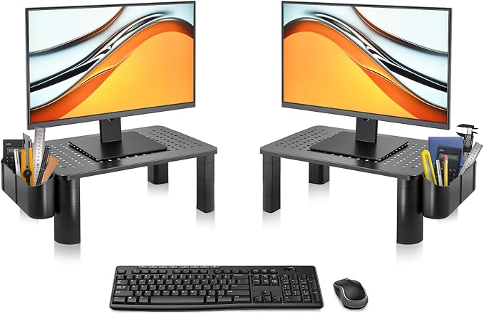 Pholiten 2 Pack Monitor Stand Riser, 3 Height Adjustable Monitor Stand, Flat Screen TV Monitor Stand Riser, Sturdy Metal Laptop Computer Monitor Stand Shelf for Printer, iMac,Premium Metal Monitor Risers for 2 Monitors-DeskLoop Office