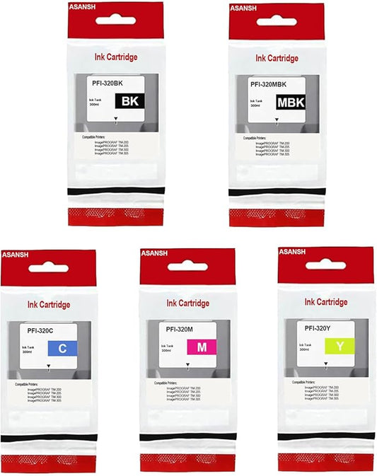 PFI-320 PFI320 Ink Cartridge for PFI-320 Ink Tank Use for ImagePROGRAF TM-200 TM-205 TM-300 TM-305 Printers (5-Pack)-DeskLoop Office