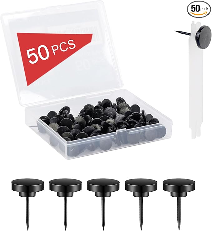 50 PCS Flat Push Pins for Cork Board, Black Metal Thumb Tacks for Wall Picture Photo Hanging, Board Posters Bulletin Maps, Office Home Decorative-DeskLoop Office