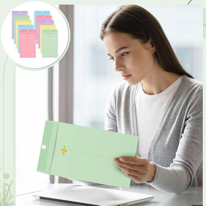Geyee 100 Pcs Clasp Manilla Envelopes 9 x 12 Inch Gummed Colored Envelopes for Storing or Mailing for Home Office Business Supplies(Pastel Color)-DeskLoop Office