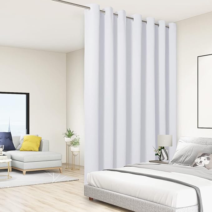 BONZER Extra Wide Room Divider Curtain Screen Partitions Total Privacy Wall Blackout Curtains for Shared Room, 108L x 108W Inch (9L x 9W ft), 1 Panel, Greyish White-DeskLoop Office