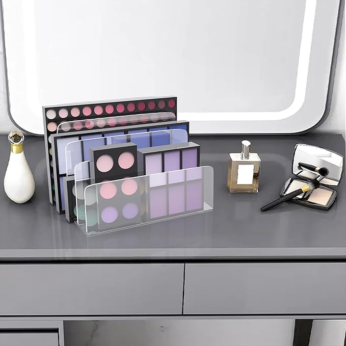 Clear Acrylic File Organizer, 4 Sections Acrylic File Holder Sorter, Office Desk Organizer for File Folder Mail Letter Book Electronics Makeup Eye Shadow Palette-DeskLoop Office
