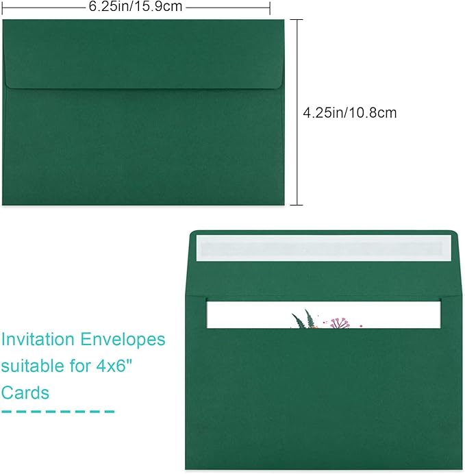 65 Pack Dark Green Self Seal Envelopes - A4, 4x6 Sizes for Invitations, Weddings, Photos, Greeting Cards & Mailing-DeskLoop Office