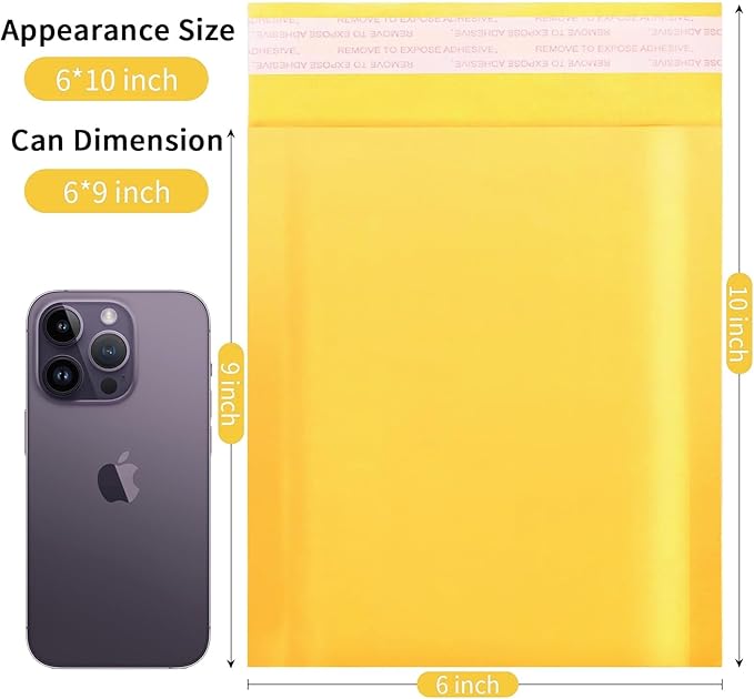 Kraft Bubble Mailers 6×10' Inch 50 Pack Yellow shipping envelopes Self-Seal Padded Mailing Envelopes for Jewelry Makeup Supplies and Small Business Packaging-DeskLoop Office