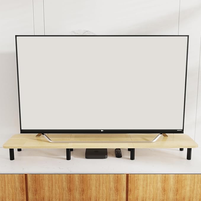 Large Extra Long Monitor Stand Riser 43.7in,Dual Monitor Riser, Wide TV Stand for 2 Monitors, Wood & Steel Leg Adjustable Height Desktop Riser, Home Office Organization. (Natural)-DeskLoop Office