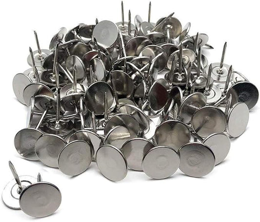 100Pcs Flat Head Upholstery Tacks Home Furniture Decor Tacks Upholstery Nails Flat Push Pins Flat Thumb Tacks Silver (16mmx20mm)-DeskLoop Office