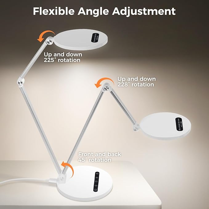 LED Desk Lamp for Home Office, Eye-Caring Desk Light for Video Call, Dimmable 3 Color Temperature 10 Brightness Computer Light, Led Desk Light, Memory & Timer Func, Adjustable Flexible Swing Arm-DeskLoop Office