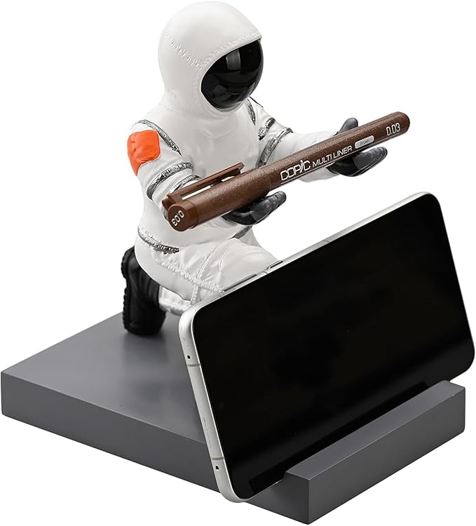Astronaut Resin Pen Holder, Mobile Phone Stand, Device Stand, Desk Organizer Decorative Pen Holder (White&Black)-DeskLoop Office