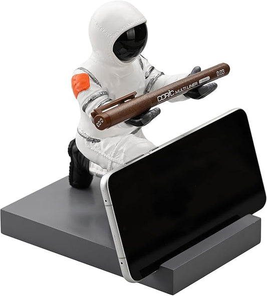 Astronaut Resin Pen Holder, Mobile Phone Stand, Device Stand, Desk Organizer Decorative Pen Holder (White&Black)-DeskLoop Office