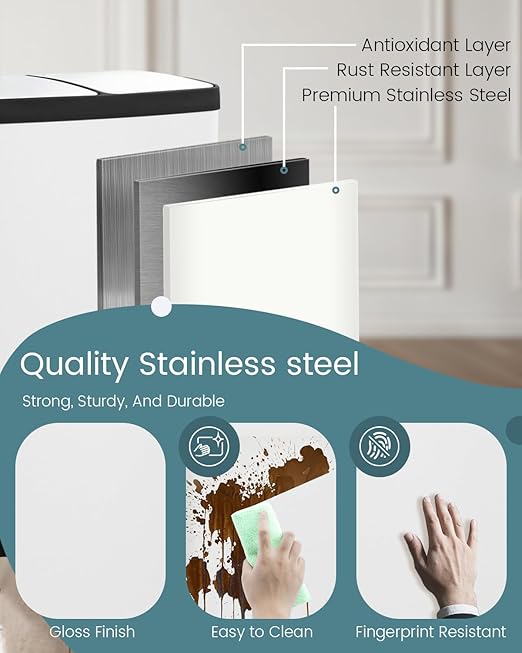 60L Dual Compartment Stainless Steel Trash Can, 16 Gallon White Kitchen Garbage Bin with Silent Sealed Lids, Pedal & Recyclable Waste Bins for Home/Office-DeskLoop Office