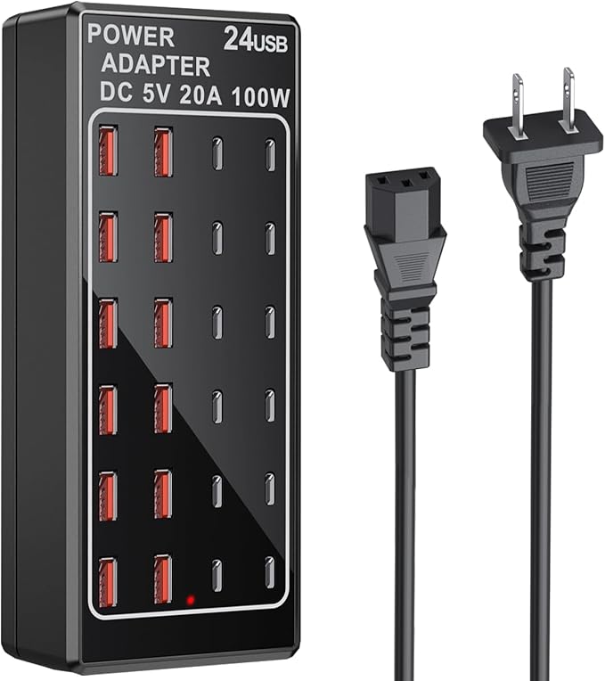 USB C Charging Station, USB Charger Station Block, 24-Port 100W (20A) Charging Block, Charging Station for Multiple Devices USB Wall Charger Power Hub,Compatible Samsung S24/iPhone/Google-DeskLoop Office