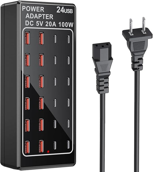 USB C Charging Station, USB Charger Station Block, 24-Port 100W (20A) Charging Block, Charging Station for Multiple Devices USB Wall Charger Power Hub,Compatible Samsung S24/iPhone/Google-DeskLoop Office