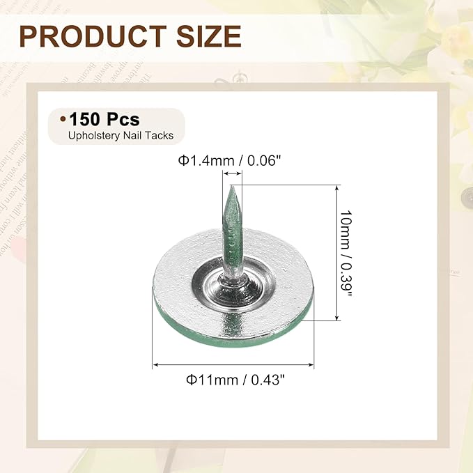 uxcell 150Pcs Upholstery Tacks, 11mmx10mm Flat Head Thumb Tack Decorative Furniture Nails Push Pins for Furniture Sofa Headboards, Green-DeskLoop Office