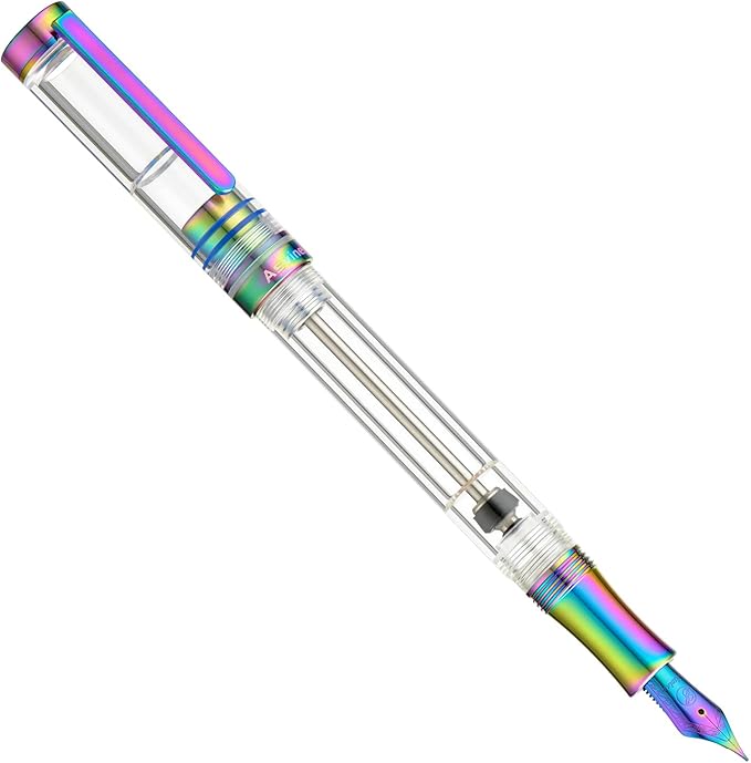 Asvine V200 Titanium Fountain Pen Vacuum Filling, Rainbow Iridium Fine Point Transparent Acrylic Smooth Writing Pen Case Set-DeskLoop Office
