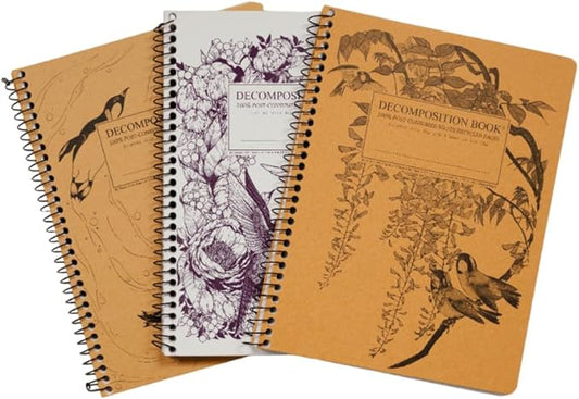 Decomposition 3-Pack Feathered Friends College Ruled Spiral Notebook - 9.75 x 7.5 Journal, 160 Lined Pages - 100% Recycled Paper - Notebooks for School Supplies, Home & Office - Made in USA-DeskLoop Office