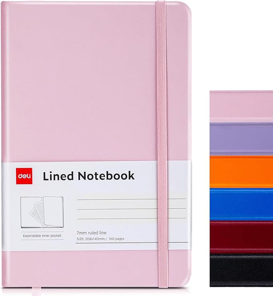 deli A5 Lined Journal Notebook, 160 Pages Hardcover Writing Notebook, 5.5"x8.2" College Ruled Notebook for Office, School, Work Notes (Pink)-DeskLoop Office